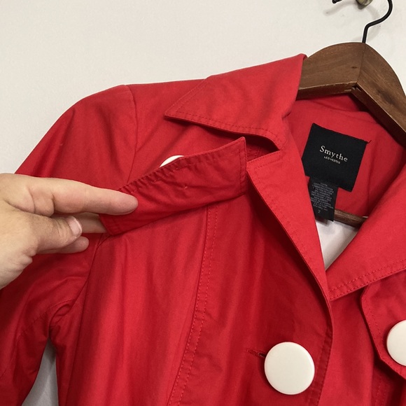 Smythe Jacket Womens 2 Red Cotton Short Trench White Buttons Classic Designer - Picture 6 of 16